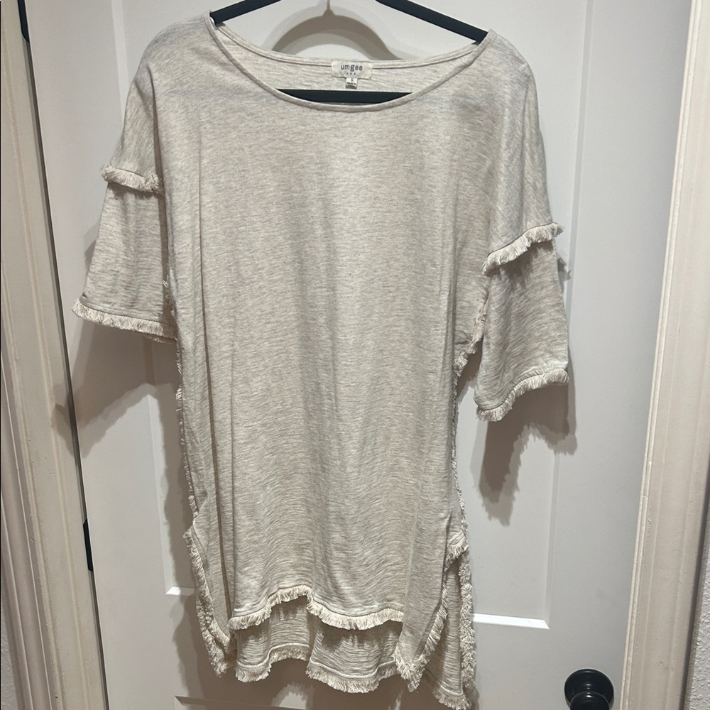 Umgee Cream Short Sleeve Top with Ruffle Accents